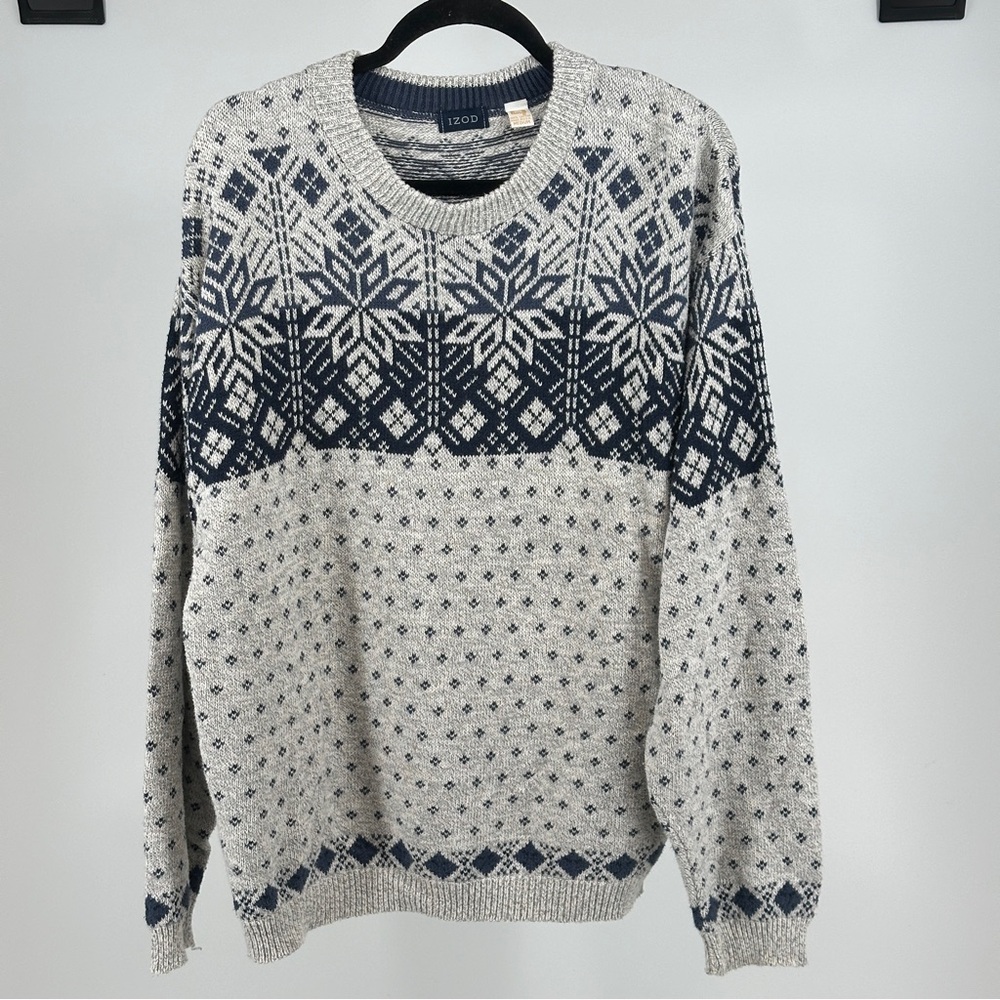 Vintage 80’s Nordic Izod Men's Medium Crewneck Sweater - Gray Blue Cotton USA